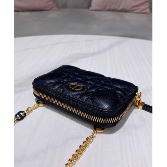 Replica Christian Dior Mini Dior Caro Zipped Pouch Black