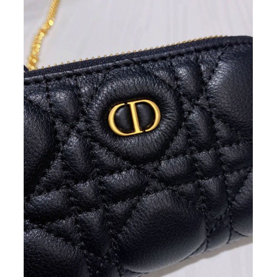 Replica Christian Dior Mini Dior Caro Zipped Pouch Black