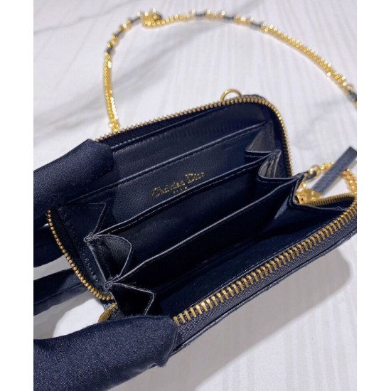 Replica Christian Dior Mini Dior Caro Zipped Pouch Black