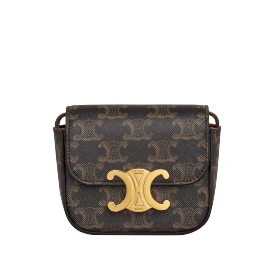 Replica Celine Mini Triomphe In Triomphe Canvas  Coffee