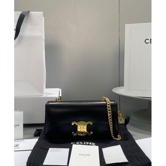 Fake Celine Chain Shoulder Bag Triomphe In Shiny Calfskin Black Replica