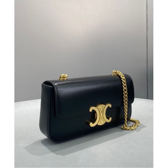 Fake Celine Chain Shoulder Bag Triomphe In Shiny Calfskin Black Replica