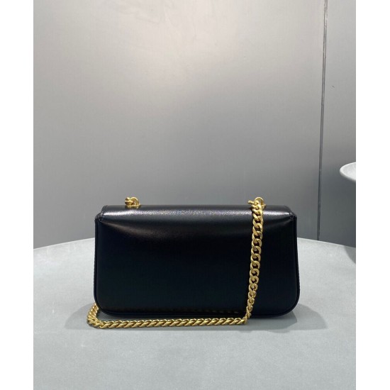 Fake Celine Chain Shoulder Bag Triomphe In Shiny Calfskin Black Replica