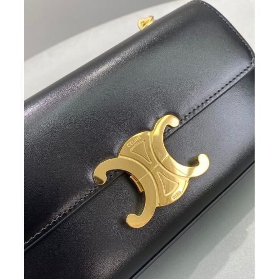 Fake Celine Chain Shoulder Bag Triomphe In Shiny Calfskin Black Replica
