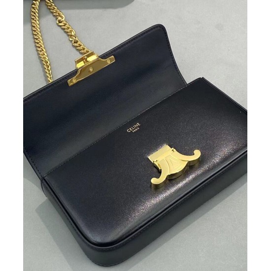Fake Celine Chain Shoulder Bag Triomphe In Shiny Calfskin Black Replica