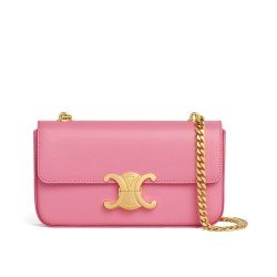 Replica Celine Chain Shoulder Bag Triomphe In Shiny Calfskin Pink