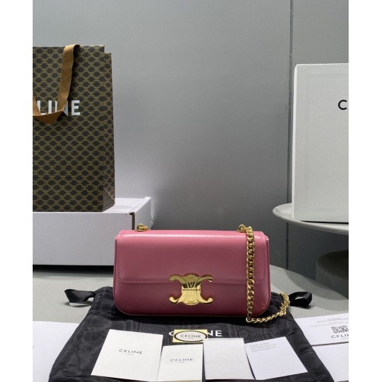 Replica Celine Chain Shoulder Bag Triomphe In Shiny Calfskin Pink
