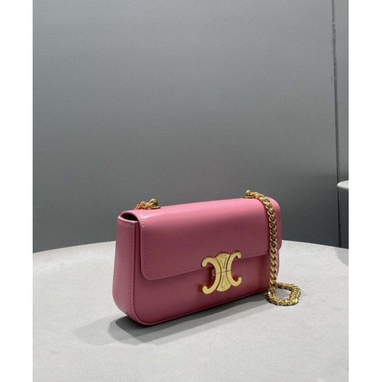 Replica Celine Chain Shoulder Bag Triomphe In Shiny Calfskin Pink