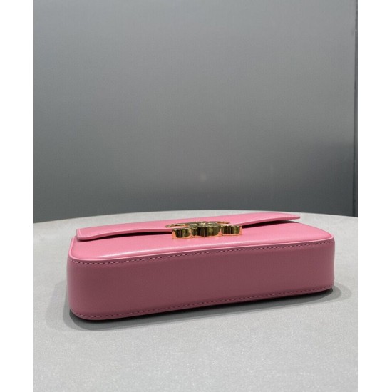 Replica Celine Chain Shoulder Bag Triomphe In Shiny Calfskin Pink
