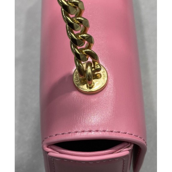 Replica Celine Chain Shoulder Bag Triomphe In Shiny Calfskin Pink
