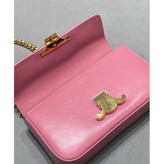 Replica Celine Chain Shoulder Bag Triomphe In Shiny Calfskin Pink