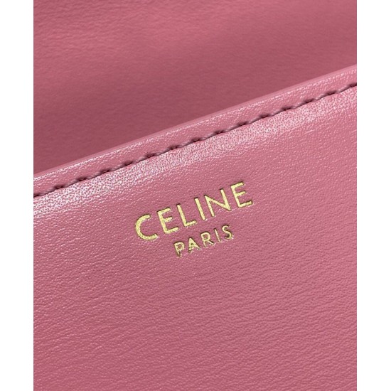 Replica Celine Chain Shoulder Bag Triomphe In Shiny Calfskin Pink