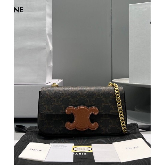 Fake Celine Chain Shoulder Bag Cuir Triomphe 199242 Henna Replica