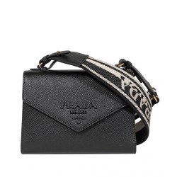 Replica Prada Monochrome Saffiano And Leather Bag Black
