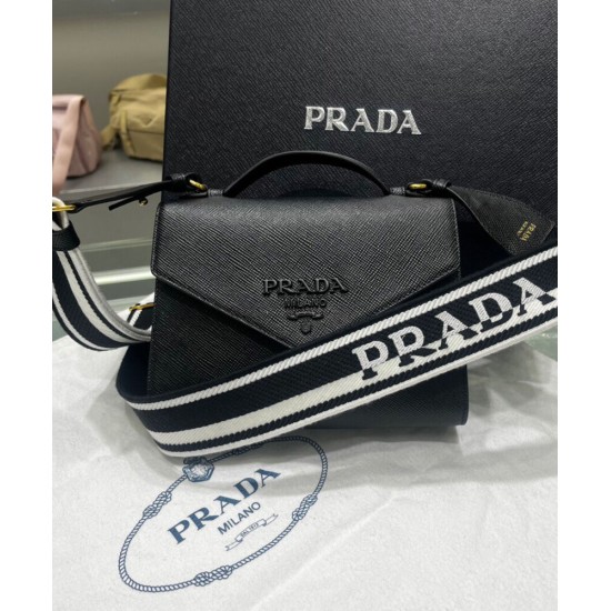 Replica Prada Monochrome Saffiano And Leather Bag Black