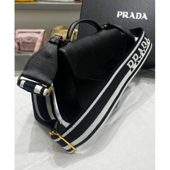 Replica Prada Monochrome Saffiano And Leather Bag Black