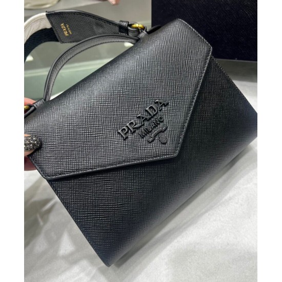 Replica Prada Monochrome Saffiano And Leather Bag Black