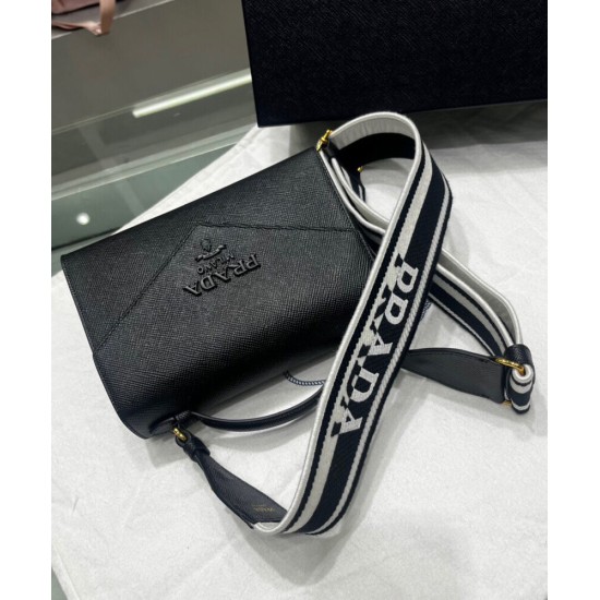 Replica Prada Monochrome Saffiano And Leather Bag Black