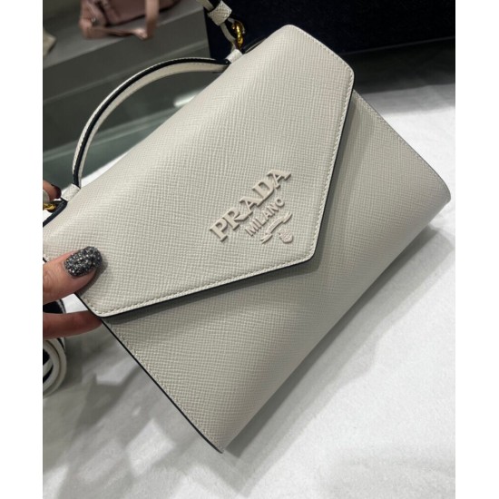 Replica Prada Monochrome Saffiano And Leather Bag Cream