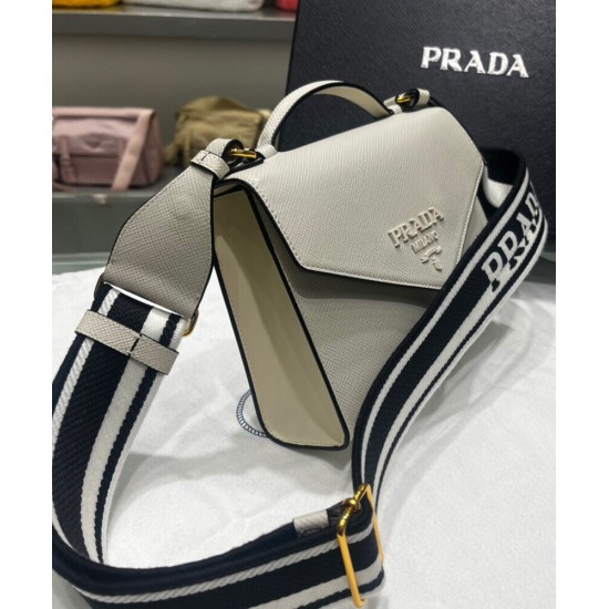 Replica Prada Monochrome Saffiano And Leather Bag Cream