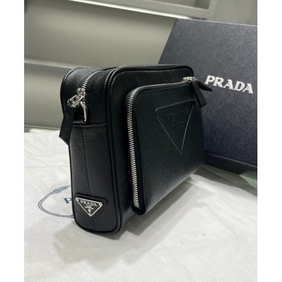 Replica Prada Saffiano Leather Shoulder Bag 2VH152 Black