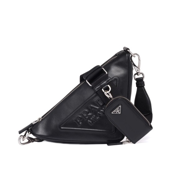 Replica Prada Leather Triangle shoulder bag 1BH190 Black