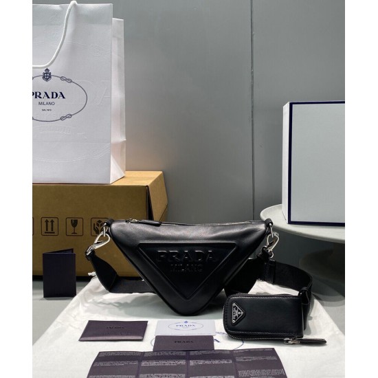 Replica Prada Leather Triangle shoulder bag 1BH190 Black