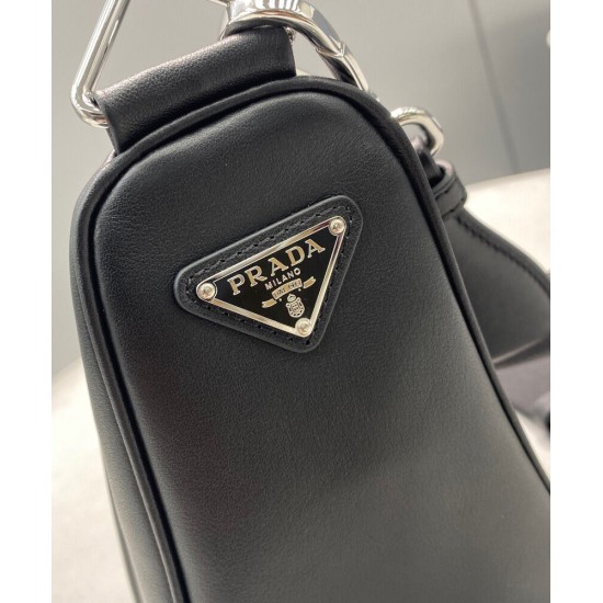 Replica Prada Leather Triangle shoulder bag 1BH190 Black