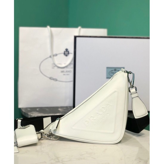 Fake Prada Leather Triangle shoulder bag 1BH190 Cream Replica