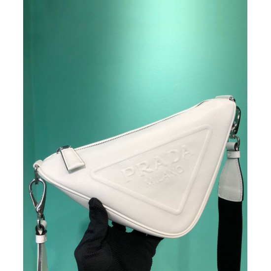 Fake Prada Leather Triangle shoulder bag 1BH190 Cream Replica