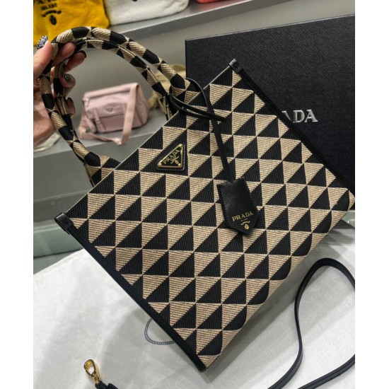 Replica Prada Small Symbole Jacquard Fabric Handbag Black Fake Prada Small Symbole Jacquard Fabric Handbag Black Replica