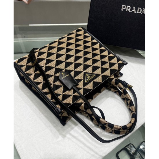 Replica Prada Small Symbole Jacquard Fabric Handbag Black Fake Prada Small Symbole Jacquard Fabric Handbag Black Replica