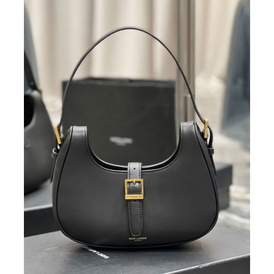 Replica YSL Saint Laurent Le Fermoir Hobo Bag In Shiny Leather Black