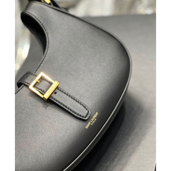 Replica YSL Saint Laurent Le Fermoir Hobo Bag In Shiny Leather Black