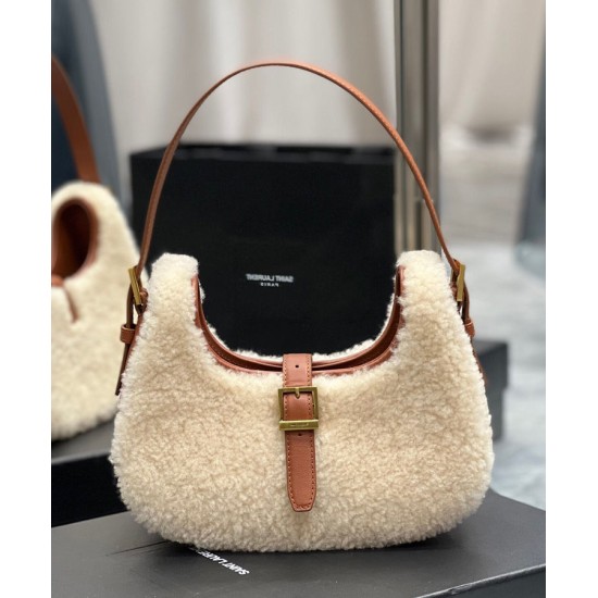 Replica YSL Saint Laurent Le Fermoir Hobo Bag In Merino Shearling 672615 Cream