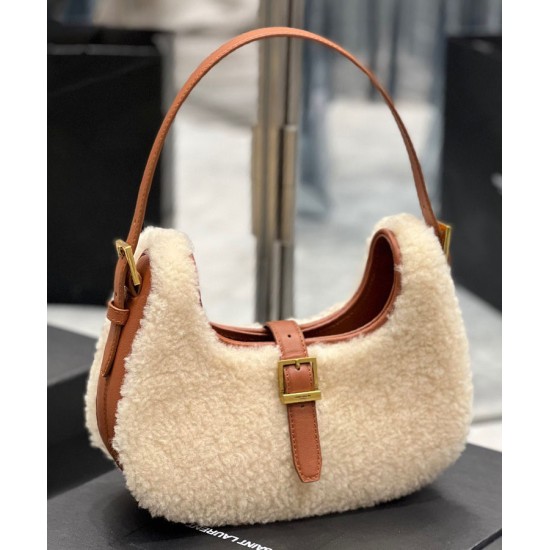 Replica YSL Saint Laurent Le Fermoir Hobo Bag In Merino Shearling 672615 Cream