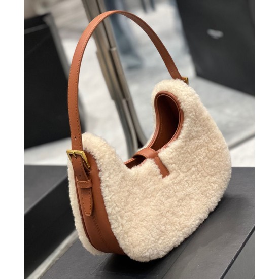 Replica YSL Saint Laurent Le Fermoir Hobo Bag In Merino Shearling 672615 Cream