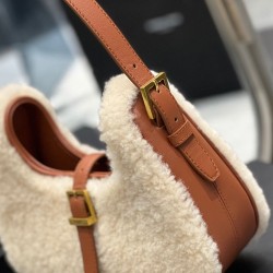 Replica YSL Saint Laurent Le Fermoir Hobo Bag In Merino Shearling 672615 Cream