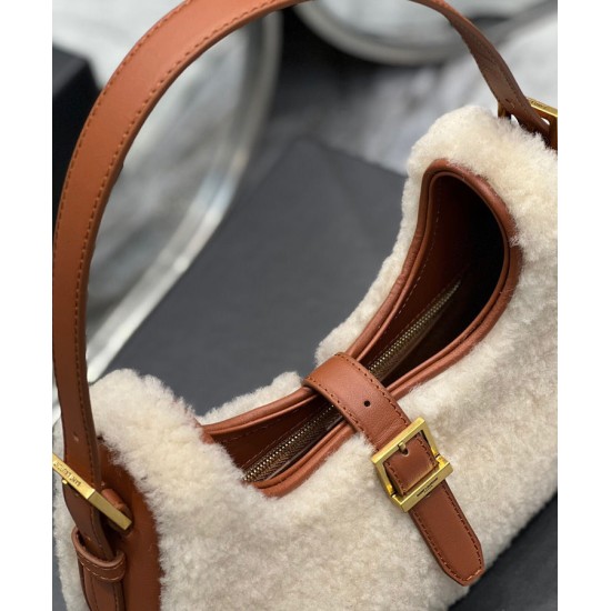 Replica YSL Saint Laurent Le Fermoir Hobo Bag In Merino Shearling 672615 Cream