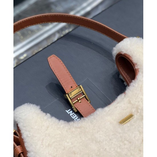Replica YSL Saint Laurent Le Fermoir Hobo Bag In Merino Shearling 672615 Cream