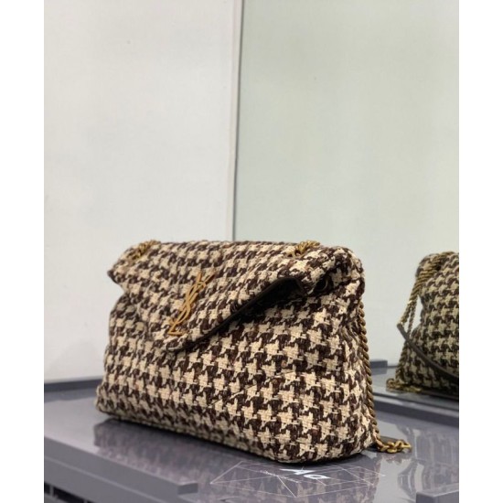 Replica YSL Saint Laurent Puffer Small Checkered Tweed And Lambskin Handbag Cream