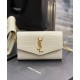 Replica YSL Saint Laurent Uptown Chain Wallet In Crocodile-Embossed Shiny Leather White