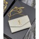 Replica YSL Saint Laurent Uptown Chain Wallet In Crocodile-Embossed Shiny Leather White