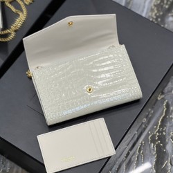 Replica YSL Saint Laurent Uptown Chain Wallet In Crocodile-Embossed Shiny Leather White Replica YSL Saint Laurent Uptown Chain Wallet In Crocodile-Embossed Shiny Leather White