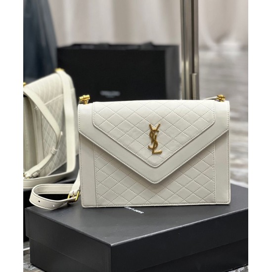 Fake YSL Saint Laurent Gaby Satchel In Quilted Lambskin White Replica Replica YSL Saint Laurent Gaby Satchel In Quilted Lambskin White
