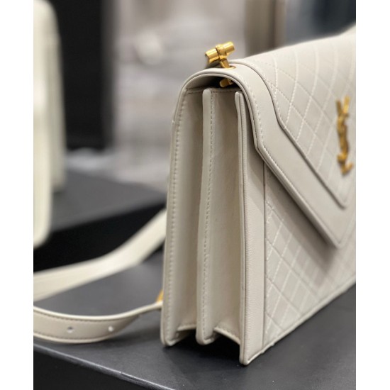 Fake YSL Saint Laurent Gaby Satchel In Quilted Lambskin White Replica Replica YSL Saint Laurent Gaby Satchel In Quilted Lambskin White