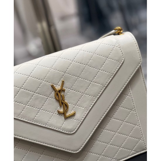 Fake YSL Saint Laurent Gaby Satchel In Quilted Lambskin White Replica Replica YSL Saint Laurent Gaby Satchel In Quilted Lambskin White