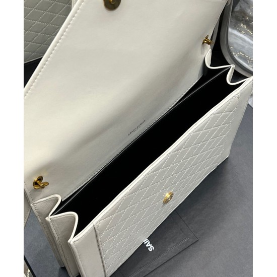 Fake YSL Saint Laurent Gaby Satchel In Quilted Lambskin White Replica Replica YSL Saint Laurent Gaby Satchel In Quilted Lambskin White