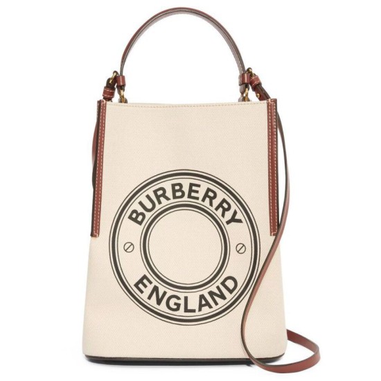 Replica Burberry Small Logo Graphic Cotton Canvas Peggy Bucket Bag Cream