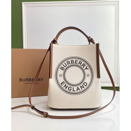 Replica Burberry Small Logo Graphic Cotton Canvas Peggy Bucket Bag Cream